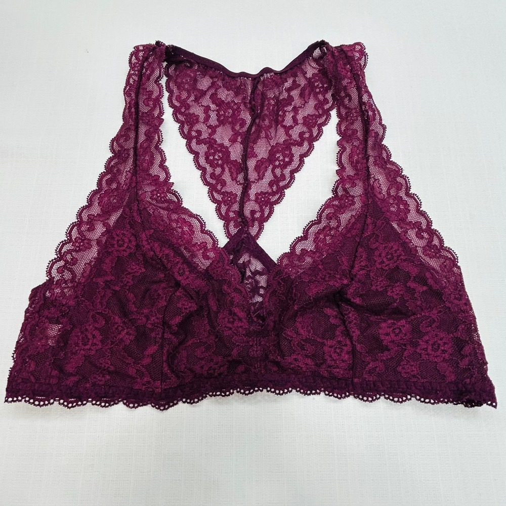 Victoria's Secret Lace Bralette Large Plum Racerback Floral Bra Lingerie Boho